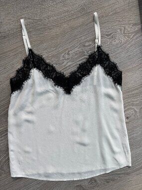 The Kooples Black & White Lace Sheer Camisole Top — Size Small